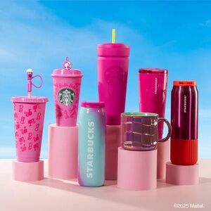 Starbucks Barbie Pink Tumbler with Red Base